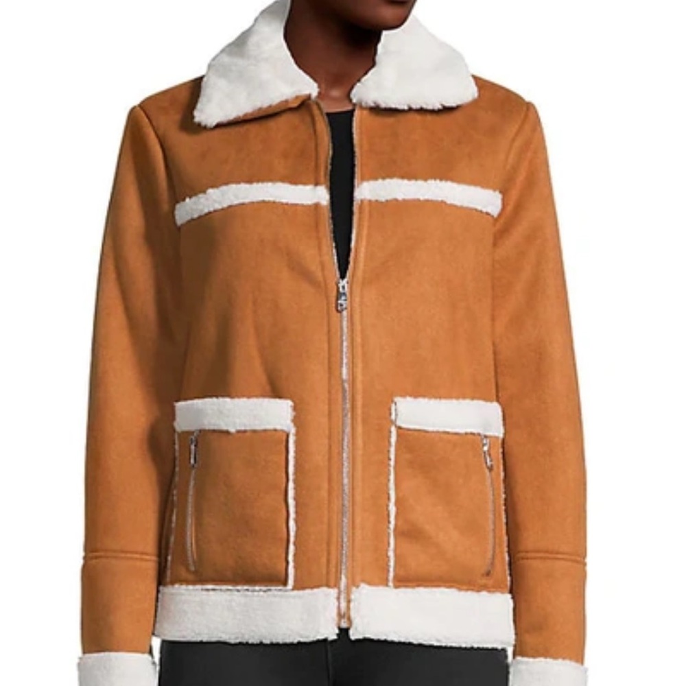 Sam Edelman Brown and Cream faux suede fur trimmed Jacket